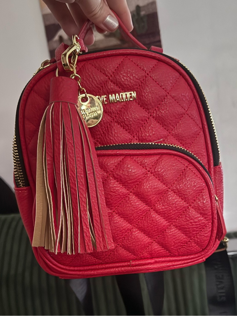 Steve Madden Red Quilted Mini Backpack with Tassel Charm ♥️